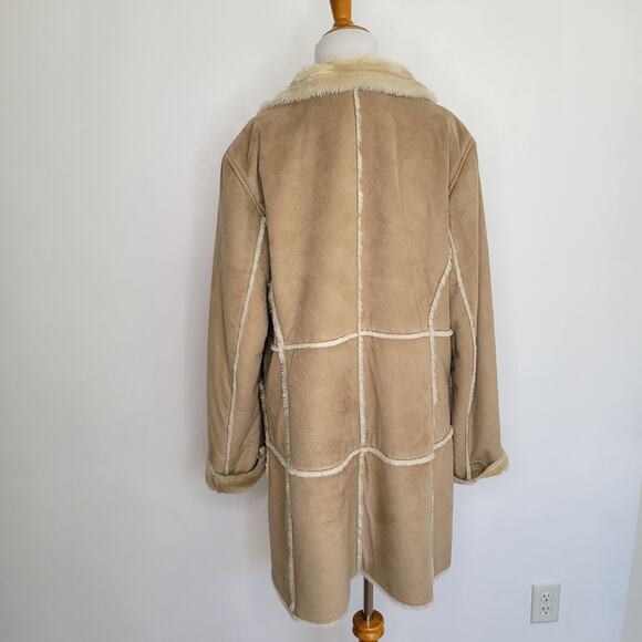 Big Chill Penny Lane Coat Tan Faux Shearling Y2K Patchwork Women Large - Picture 3 of 16